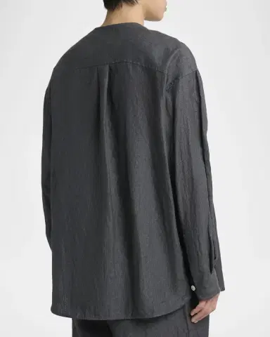 Jacquemus Men's Linen Hairline Stripe Relaxed Button-Down Shirt | Thumbnail 3 Jacquemus Men's Linen Hairline Stripe Relaxed Button-Down Shirt | Thumbnail 3