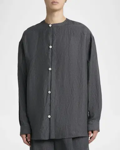 Jacquemus Men's Linen Hairline Stripe Relaxed Button-Down Shirt | Thumbnail 4 Jacquemus Men's Linen Hairline Stripe Relaxed Button-Down Shirt | Thumbnail 4
