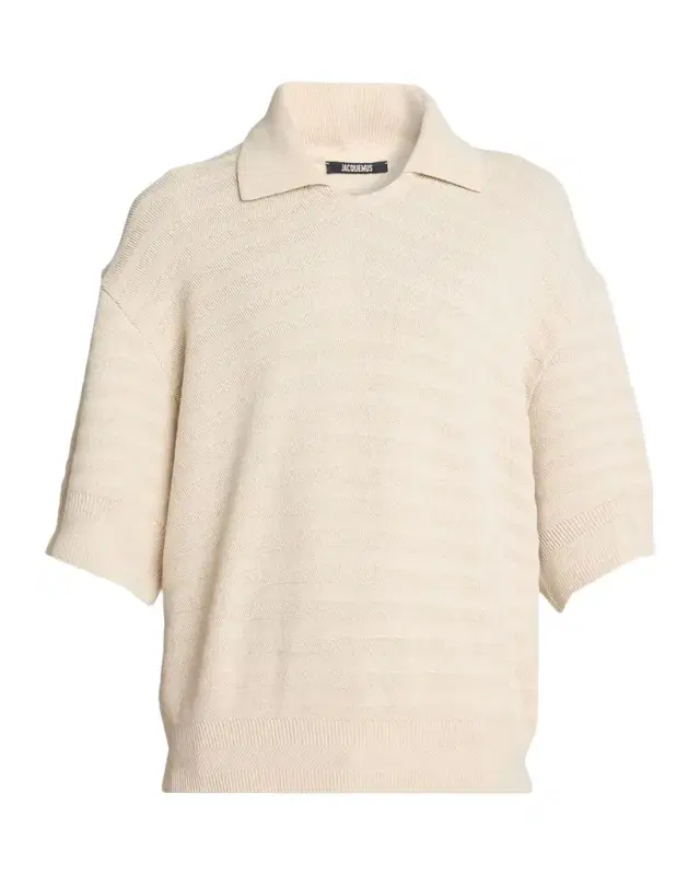 Men 's Cotton and Silk Herringbone Knit Polo Sweater