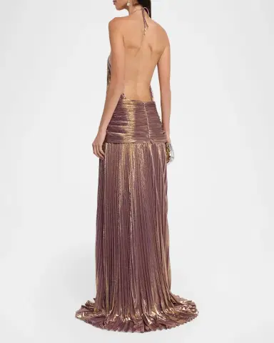 Retrofête Thalia Metallic Halter Gown | Thumbnail 3