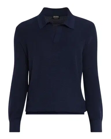 ZEGNA Men's Cashmere and Mulberry Silk Waffle Knit Polo Sweater | Thumbnail 1