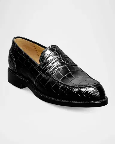 Allen Edmonds Reserve Men 's Miller Reserve Croc-Embossed Leather Penny Loafers | Thumbnail 2