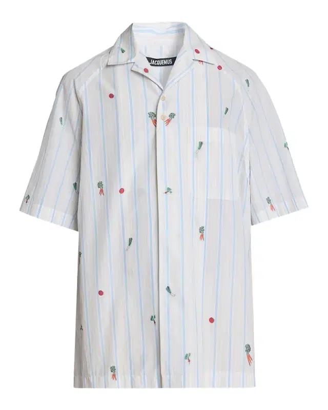 Men 's Vegetable Stripe Cotton Short-Sleeve Shirt