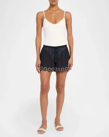 Ulla Johnson Liya Embroidered Gauze Coverup Shorts | Thumbnail 2 Ulla Johnson Liya Embroidered Gauze Coverup Shorts | Thumbnail 2