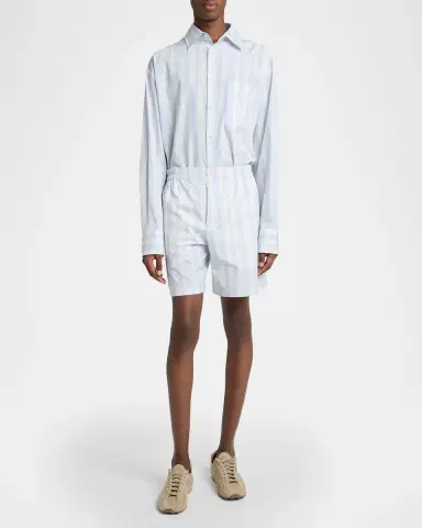 Jacquemus Men's Cotton Stripe Relaxed Flat-Front Shorts | Thumbnail 2