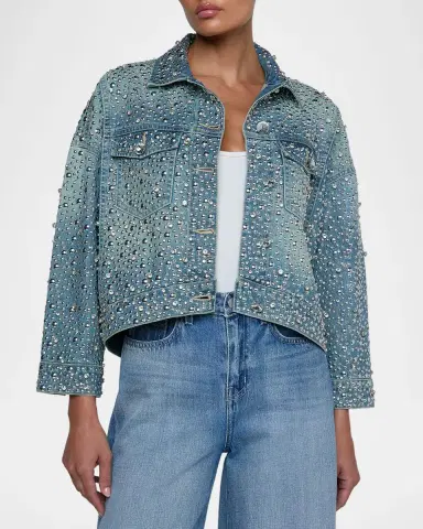 L 'AGENCE Vangie Embellished High-Low Denim Jacket | Thumbnail 4
