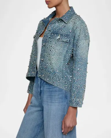 L 'AGENCE Vangie Embellished High-Low Denim Jacket | Thumbnail 5
