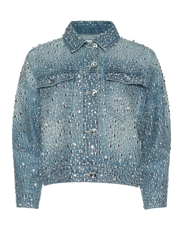 L 'AGENCE Vangie Embellished High-Low Denim Jacket