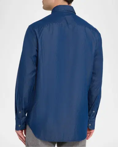 Brioni Men's Cotton Denim Casual Button-Down Shirt | Thumbnail 3