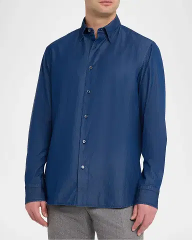 Brioni Men's Cotton Denim Casual Button-Down Shirt | Thumbnail 4