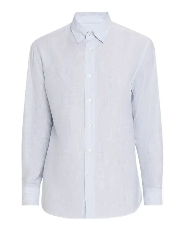 Men 's Cotton and Linen Micro-Check Sport Shirt
