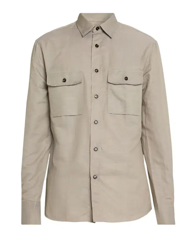 Men 's Cotton and Linen Flap-Pocket Military Shirt