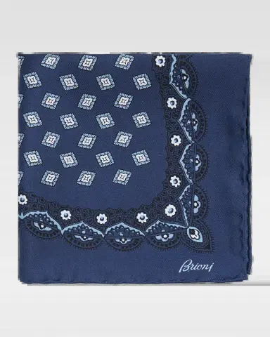 Brioni Men's Medallion-Print Silk Pocket Square | Thumbnail 2