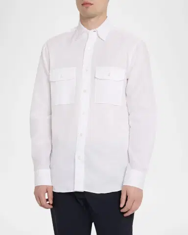 Brioni Men's Cotton and Linen Flap-Pocket Military Shirt | Thumbnail 4 Brioni Men's Cotton and Linen Flap-Pocket Military Shirt | Thumbnail 4