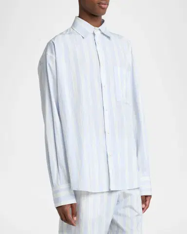 Jacquemus Men's Candy Stripe Relaxed Cotton Button-Down Shirt | Thumbnail 4 Jacquemus Men's Candy Stripe Relaxed Cotton Button-Down Shirt | Thumbnail 4