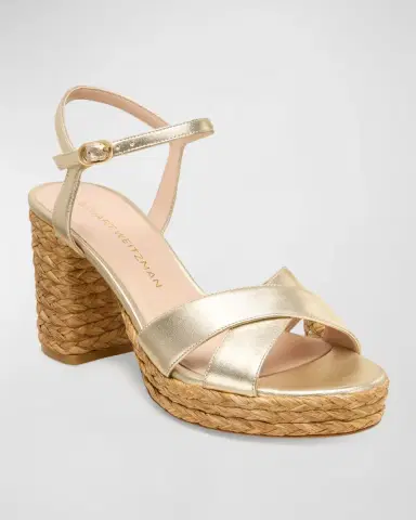 Stuart Weitzman 0mm Dayna Metallic Leather Platform Sandals | Thumbnail 2