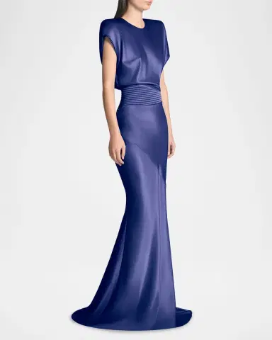 Zhivago Bond Draped Stretch Satin Mermaid Gown | Thumbnail 4 Zhivago Bond Draped Stretch Satin Mermaid Gown | Thumbnail 4
