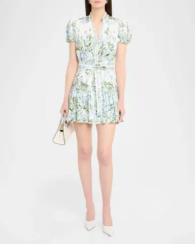 ALICE + OLIVIA Cora Short-Sleeve Tiered Mini Shirtdress | Thumbnail 2