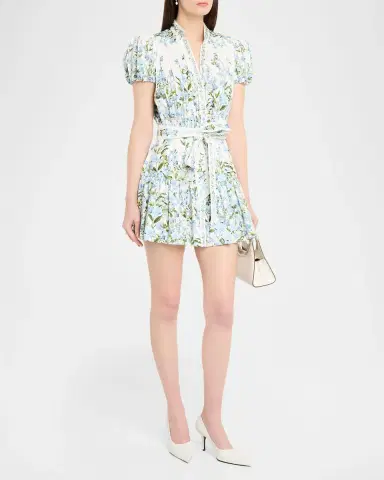 ALICE + OLIVIA Cora Short-Sleeve Tiered Mini Shirtdress | Thumbnail 4