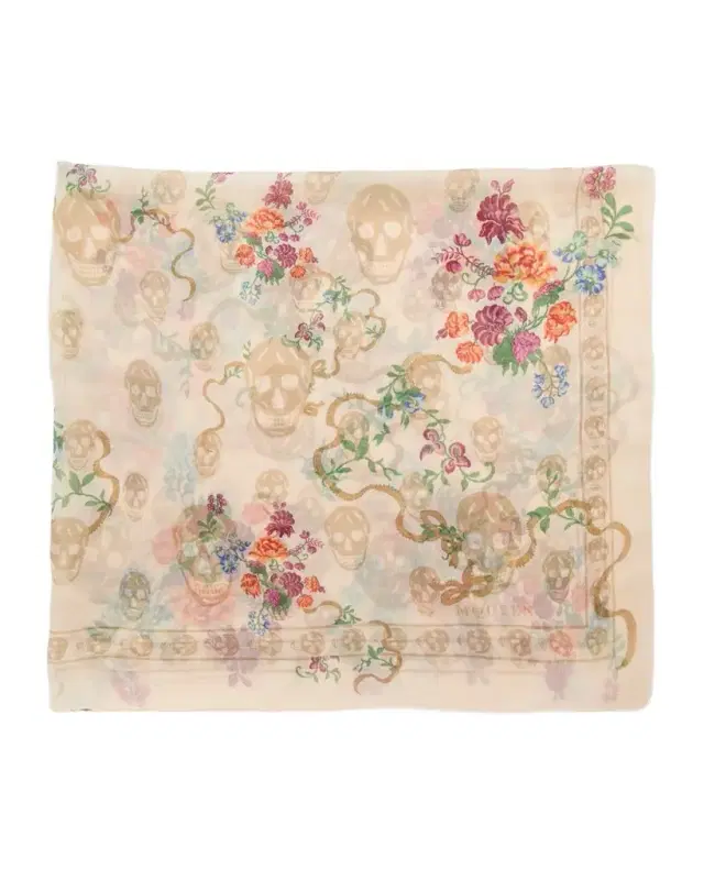 McQueen Floral Skull Silk Scarf