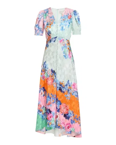 Saloni Lea Floral Silk Jacquard Button-Front Midi Dress | Thumbnail 1 Saloni Lea Floral Silk Jacquard Button-Front Midi Dress | Thumbnail 1
