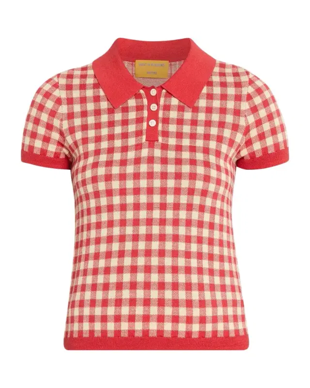 Guest in Residence Gingham Shrunken Silk-Linen Polo