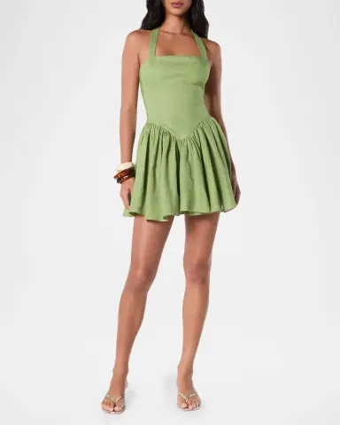 NICHOLAS Amalie Basque-Waist Halter Linen Mini Dress | Thumbnail 2 NICHOLAS Amalie Basque-Waist Halter Linen Mini Dress | Thumbnail 2