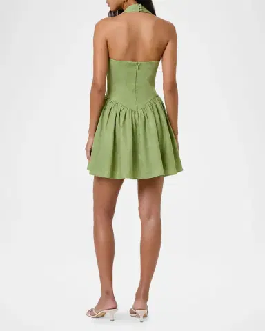 NICHOLAS Amalie Basque-Waist Halter Linen Mini Dress | Thumbnail 3 NICHOLAS Amalie Basque-Waist Halter Linen Mini Dress | Thumbnail 3
