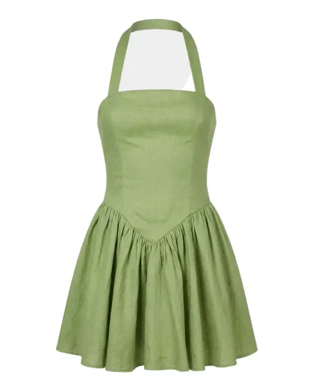 NICHOLAS Amalie Basque-Waist Halter Linen Mini Dress