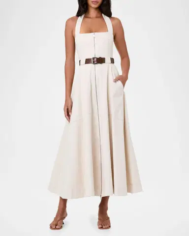 NICHOLAS Anastasia Belted Halter Cotton Midi Dress | Thumbnail 2