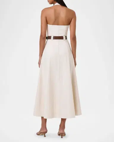 NICHOLAS Anastasia Belted Halter Cotton Midi Dress | Thumbnail 3
