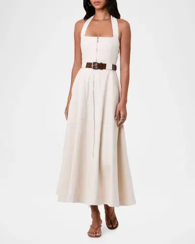 NICHOLAS Anastasia Belted Halter Cotton Midi Dress | Thumbnail 4