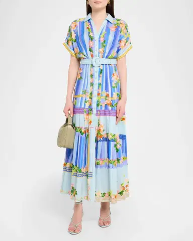 Saloni Riya-B Belted Floral Linen Maxi Shirt Dress | Thumbnail 2 Saloni Riya-B Belted Floral Linen Maxi Shirt Dress | Thumbnail 2
