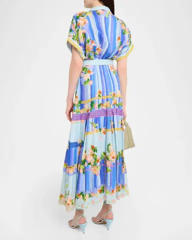 Saloni Riya-B Belted Floral Linen Maxi Shirt Dress | Thumbnail 3 Saloni Riya-B Belted Floral Linen Maxi Shirt Dress | Thumbnail 3