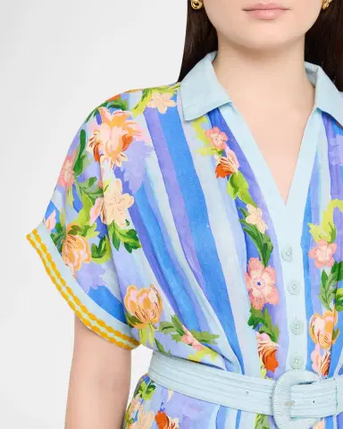 Saloni Riya-B Belted Floral Linen Maxi Shirt Dress | Thumbnail 5 Saloni Riya-B Belted Floral Linen Maxi Shirt Dress | Thumbnail 5