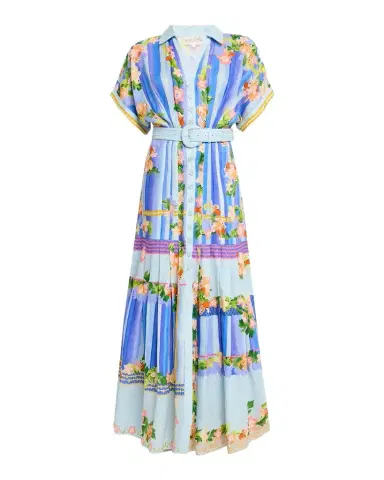 Saloni Riya-B Belted Floral Linen Maxi Shirt Dress | Thumbnail 1 Saloni Riya-B Belted Floral Linen Maxi Shirt Dress | Thumbnail 1