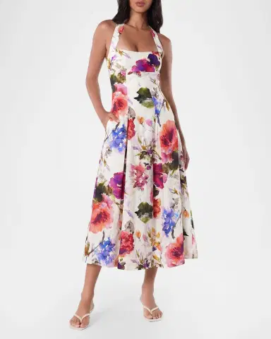 NICHOLAS Elisabeth Pleated Floral-Print Halter Midi Dress | Thumbnail 2 NICHOLAS Elisabeth Pleated Floral-Print Halter Midi Dress | Thumbnail 2