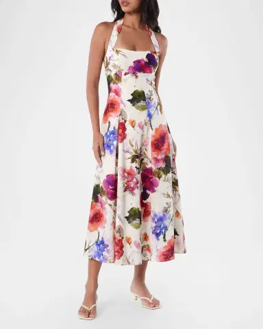 NICHOLAS Elisabeth Pleated Floral-Print Halter Midi Dress | Thumbnail 4 NICHOLAS Elisabeth Pleated Floral-Print Halter Midi Dress | Thumbnail 4