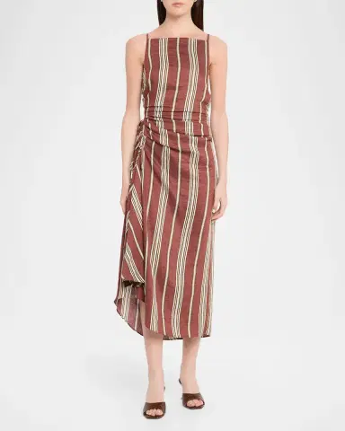 A.L.C. Naomi Draped Stripe Linen Midi Dress | Thumbnail 2