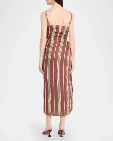 A.L.C. Naomi Draped Stripe Linen Midi Dress | Thumbnail 3