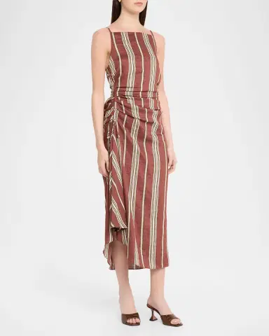 A.L.C. Naomi Draped Stripe Linen Midi Dress | Thumbnail 4