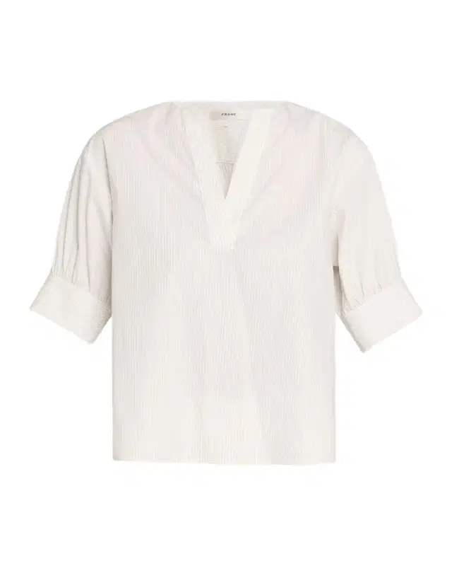 Striped V-Neck Popover Top