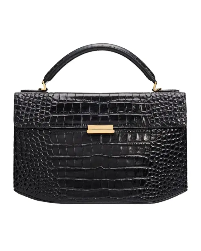 Toteme Box Croc-Embossed Leather Top-Handle Bag