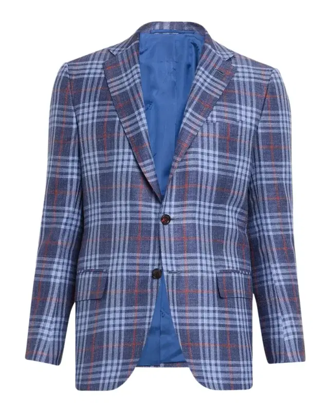 Kiton Men 's Cashmere and Silk Windowpane Plaid Sport Coat