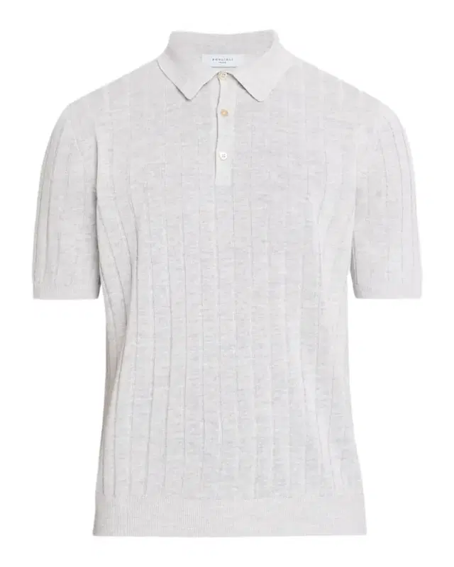Men 's Linen and Cotton Flat Rib Short-Sleeve Polo Sweater