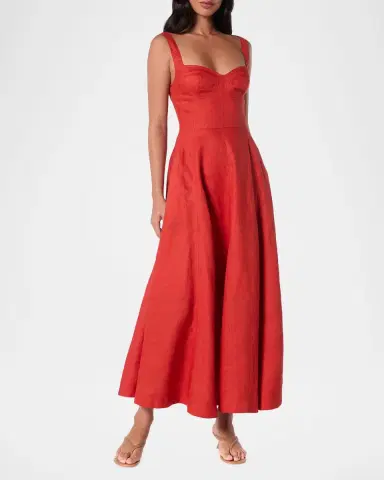 NICHOLAS Anya Sweetheart Linen Midi Dress | Thumbnail 2