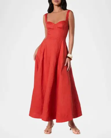 NICHOLAS Anya Sweetheart Linen Midi Dress | Thumbnail 4
