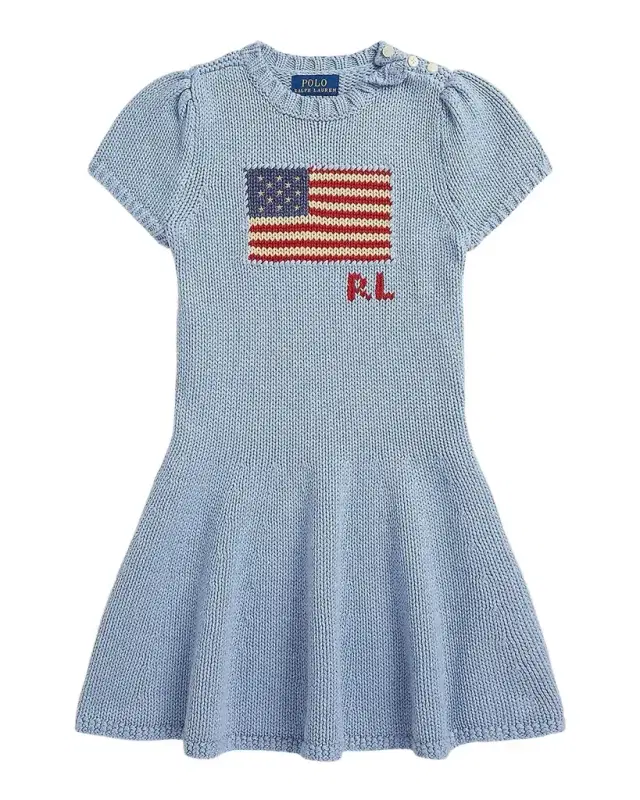 Little Girl 's & Girl 's Flag-Intarsia Cotton Sweater Dress