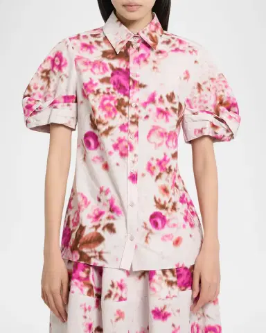Erdem Floral Print Cotton Short Sleeve Shirt | Thumbnail 4 Erdem Floral Print Cotton Short Sleeve Shirt | Thumbnail 4