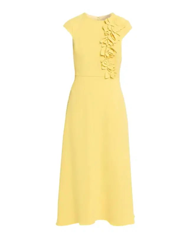 Badgley Mischka Floral Applique Stretch Crepe Midi Dress